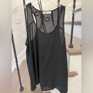 Hollister Black Sheer Sleeveless Blouse, Size Large